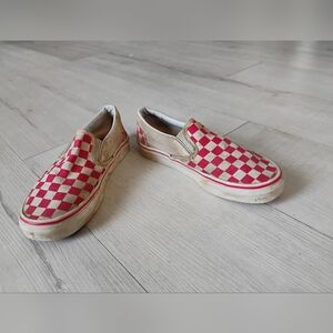 Vans Kids Red and White Checkered Slip-On Sneakers